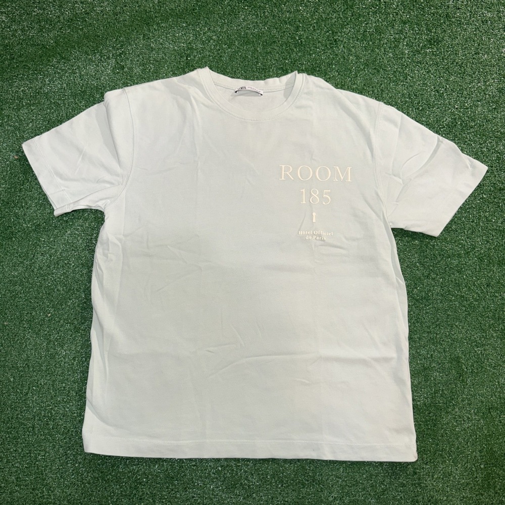 Zara Men's Green Graphic T-Shirt Short Sleeve Size M Minimal Casual Tee
